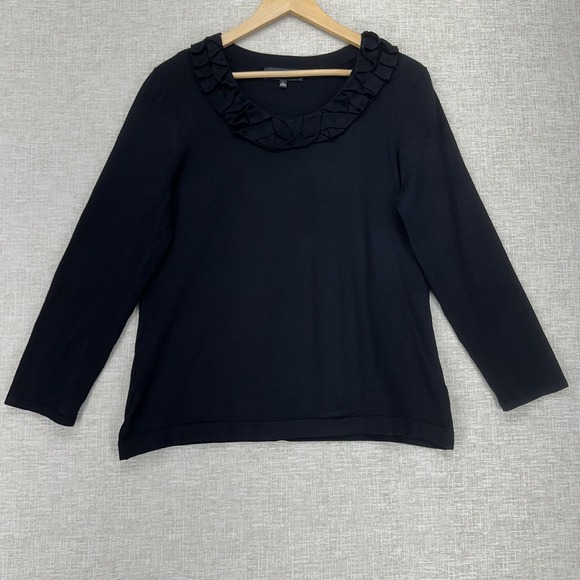 Jones Wear Sweaters - Jones Wear Sweater Womens Large Black Ruffle Neck Knit Pullover Long Sleeve